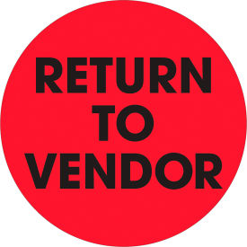 2" Dia. Round Labels with "Return To Vendor" Print, Fluorescent Red, Roll of 500