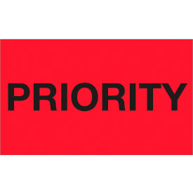 Labels with "Priority" Print, 5"L x 3"W, Fluorescent Red, Roll of 500