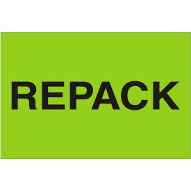 Labels with "Repack" Print, 3"L x 2"W, Fluorescent Green, Roll of 500