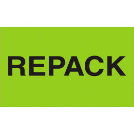 Labels with "Repack" Print, 5"L x 3"W, Fluorescent Green, Roll of 500