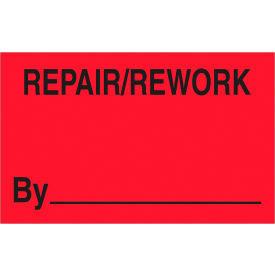 Labels with "Repair/Rework By" Print, 2"L x 1-1/4"W, Fluorescent Red, Roll of 500