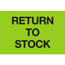 Paper Labels w/ "Return To Stock" Print, 3"L x 2"W, Fluorescent Green, Roll of 500