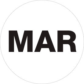 1" Dia. Round Paper Labels with "Mar" Print, White, Roll of 500
