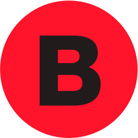 2" Dia. Round Letter Paper Labels with "B" Print, Fluorescent Red, Roll of 500