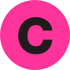 2" Dia. Round Letter Paper Labels with "C" Print, Fluorescent Pink, Roll of 500