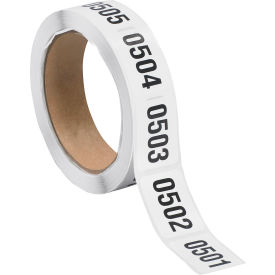 Consecutive Numbered Labels, 1-1/2"L x 1"W, Black/White, Roll of 500