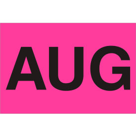 Paper Labels with "Aug" Print, 3"L x 2"W, "L, Fluorescent Pink, Roll of 500