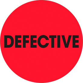 2" Dia. Round Paper Labels with "Defective" Print, Fluorescent Red, Roll of 500
