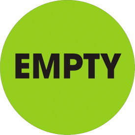 2" Dia. Round Paper Labels with "Empty" Print, Fluorescent Green, Roll of 500