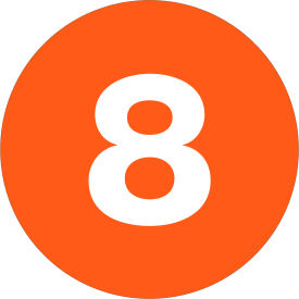 1" Dia. Round Number Paper Labels with "8" Print, Orange, Roll of 500