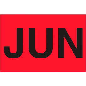 Paper Labels with "Jun" Print, 3"L x 2"W, "L, Fluorescent Red, Roll of 500