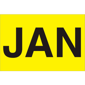 Paper Labels with "Jan" Print, 3"L x 2"W, Fluorescent Yellow, Roll of 500