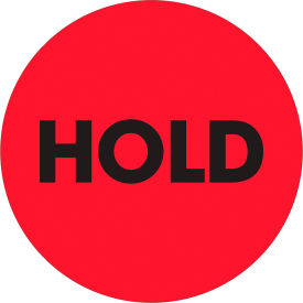 2" Dia. Round Paper Labels with "Hold" Print, Fluorescent Red, Roll of 500