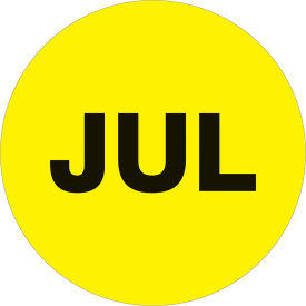 2" Dia. Round Paper Labels with "Jul" Print, Fluorescent Yellow, Roll of 500