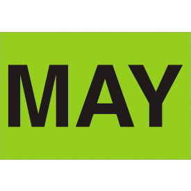 Paper Labels with "May" Print, 3"L x 2"W, "L, Fluorescent Green, Roll of 500
