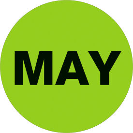 2" Dia. Round Paper Labels with "May" Print, Fluorescent Green, Roll of 500
