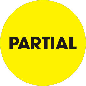 2" Dia. Round Paper Labels with "Partial" Print, Fluorescent Yellow, Roll of 500