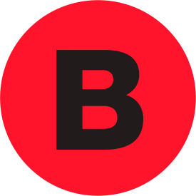 1" Dia. Round Letter Paper Labels with "B" Print, Fluorescent Red, Roll of 500