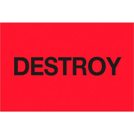 Paper Labels with "Destroy" Print, 3"L x 2"W, Fluorescent Red, Roll of 500