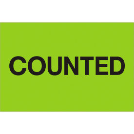 Paper Labels with "Counted" Print, 3"L x 2"W, Fluorescent Green, Roll of 500