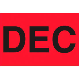 Paper Labels with "Dec" Print, 3"L x 2"W, "L, Fluorescent Red, Roll of 500