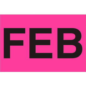 Paper Labels with "Feb" Print, 3"L x 2"W, Fluorescent Pink, Roll of 500