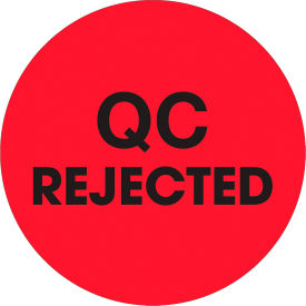 2" Dia. Round Paper Labels with "QC Rejected" Print, Fluorescent Red, Roll of 500