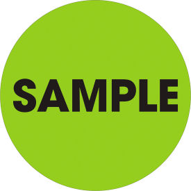 2" Dia. Round Paper Labels with "Sample" Print, Fluorescent Green, Roll of 500