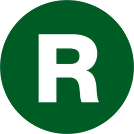 1" Dia. Round Letter Paper Labels with "R" Print, Green, Roll of 500