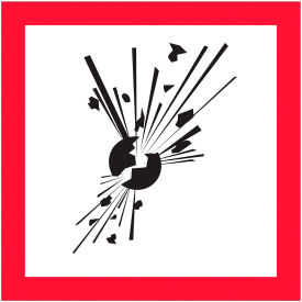 Pictogram Exploding Bomb Labels, 1"L x 1"W, Black/Red/White, Roll of 500