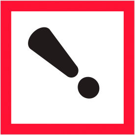 Pictogram Exclamation Mark Labels, 2"L x 2"W, Red/White/Black, Roll of 500