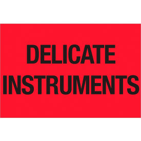 Labels with "Delicate Instruments" Print, 3"L x 2"W, Fluorescent Red, Roll of 500