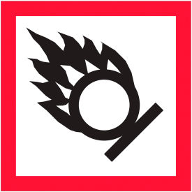 Pictogram Flame Over Circle Labels, 1"L x 1"W, Black/Red/White, Roll of 500