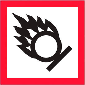 Pictogram Flame Over Circle Labels, 2"L x 2"W, Red/White/Black, Roll of 500
