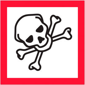Pictogram Skull and Crossbones Labels, 1"L x 1"W, Black/Red/White, Roll of 500
