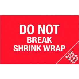 Labels with "Do Not Break Shrink Wrap" Print, 8"L x 5"W, Red/White, Roll of 500