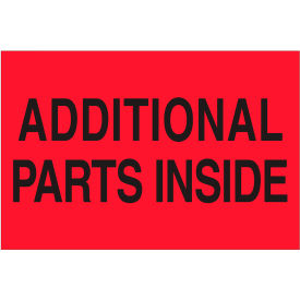 Labels w/ "Additional Parts Inside" Print, 3"L x 2"W, Fluorescent Red, Roll of 500