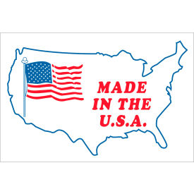 Labels with "Made in the U.S.A." Print, 4"L x 3"W, Red/White/Blue, Roll of 500