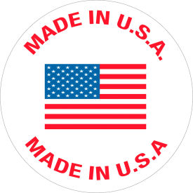 Labels with "Made in U.S.A." Print, 1"L x 1"W, Red/White/Blue, Roll of 500