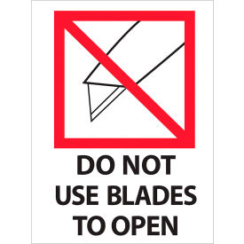 Labels with "Do Not Use Blades to..." Print, 4"L x 3"W, Red/White/Black, Roll of 500