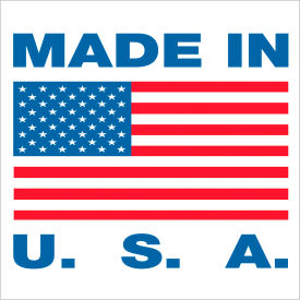 Labels with "Made in U.S.A." Print, 5/8"L x 5/8"W, Red/White/Blue, Roll of 500