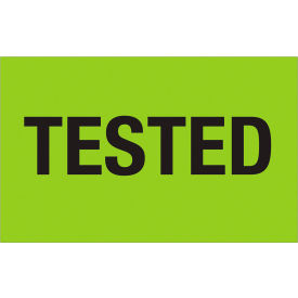 Labels with "Tested" Print, 2"L x 1-1/4"W, Fluorescent Green, Roll of 500