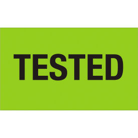 Labels with "Tested" Print, 5"L x 3"W, Fluorescent Green, Roll of 500