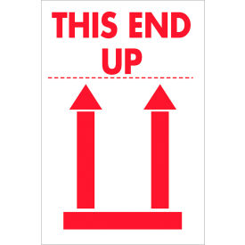 Labels with "This End Up" Print, 3"L x 2"W, Red/White, Roll of 500