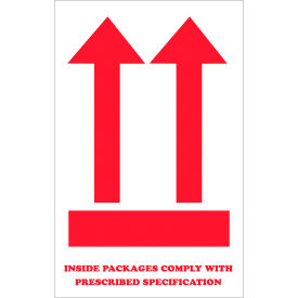 Labels with "This End Up" Print, 8"L x 4"W, Red/White, Roll of 500