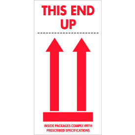 Labels with "This End Up-Inside..." Print, 8"L x 4"W, Red/White, Roll of 500