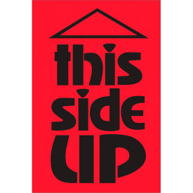 Labels with "This Side Up" Print, 3"L x 2"W, Fluorescent Red, Roll of 500
