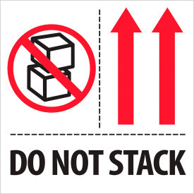 Labels with "Do Not Stack" Print, 4"L x 4"W, Red/White/Black, Roll of 500