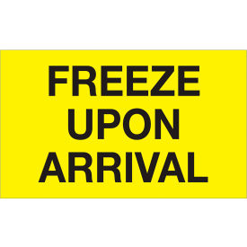 Labels with "Freeze Upon Arrival" Print, 5"L x 3"W, Fluorescent Yellow, Pack of 500
