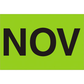 Paper Labels with "Nov" Print, 3"L x 2"W, "L, Fluorescent Green, Roll of 500